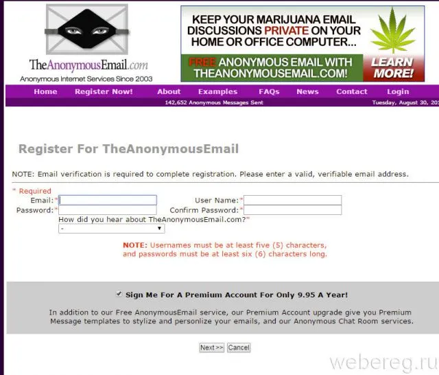 Register For TheAnonymousEmail