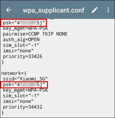 фрагмент wpa supplicant.conf в файловом менеджере