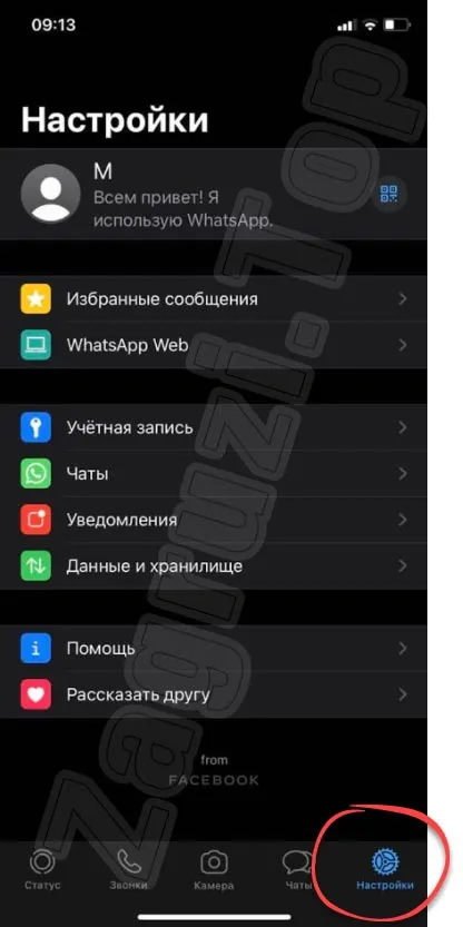 Настройки WhatsApp на iOS