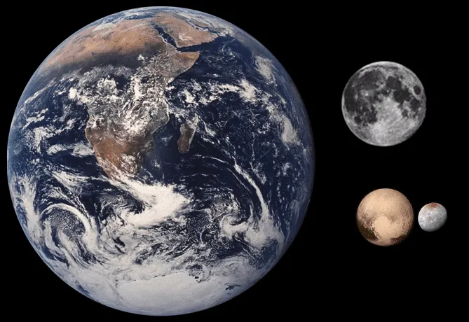 Земля и Луна в сравнении с Плутоном и Хароном