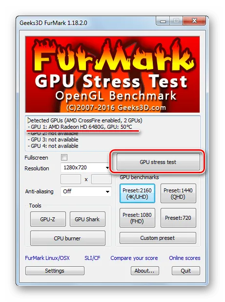 Запуск проверки в FurMark