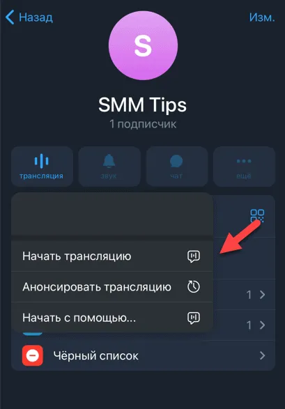 Начинаем трансляцию в Telegram на iOS
