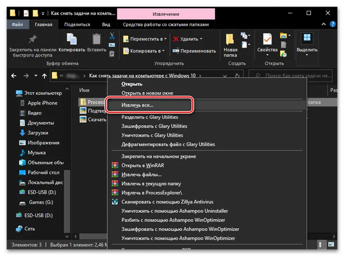 Распаковать архив с Process Explorer - альтернативный Диспетчер задач для Windows 10