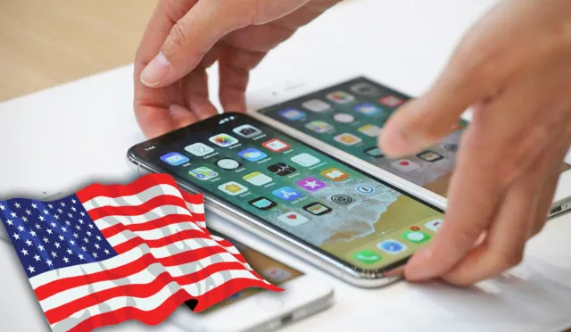 Американский флаг и айфон в руках
