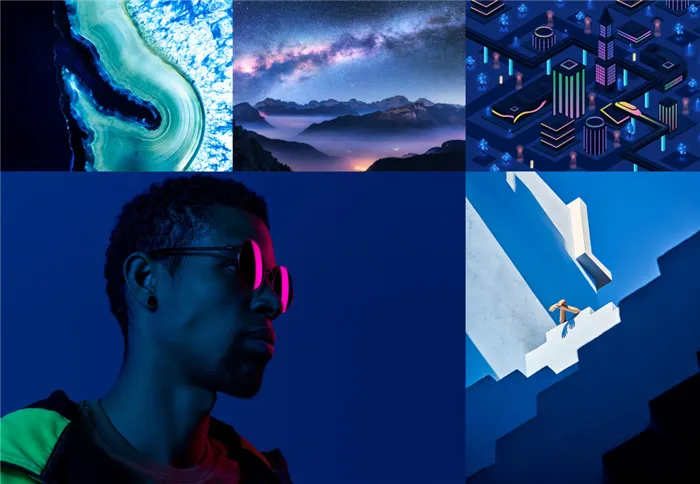 Примеры изображений Шаттерсток с Phantom Blue (фантомный синий) — цветом 2020 года