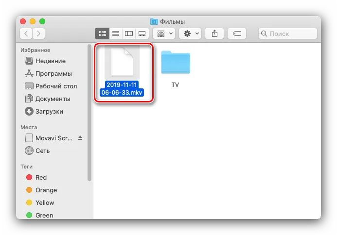 Папка захвата записей экрана в OBS на macOS