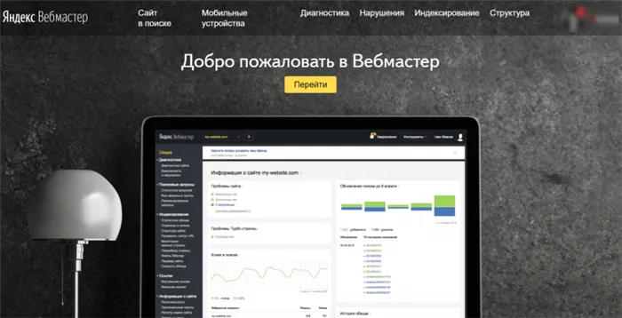 Главная страница Яндекс.Вебмастер.