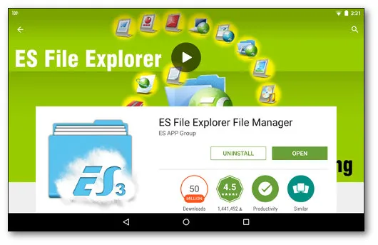Экран установки приложения ES File Explorer для Android