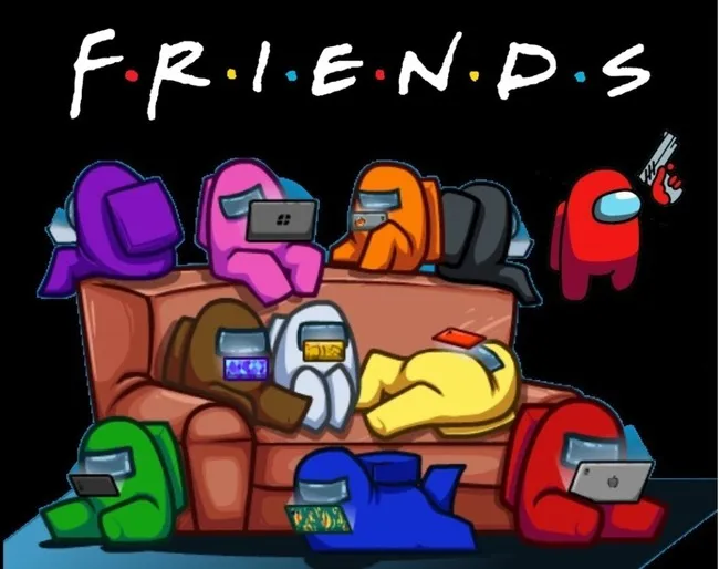 Много пользователей на диване под надписью Friends