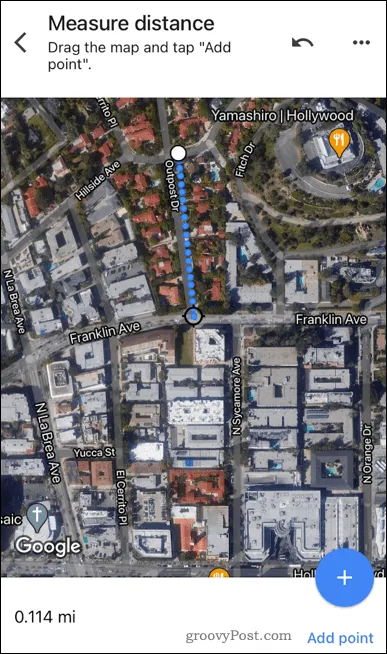 Расстояние между двумя точками в Google Maps для мобильных устройств