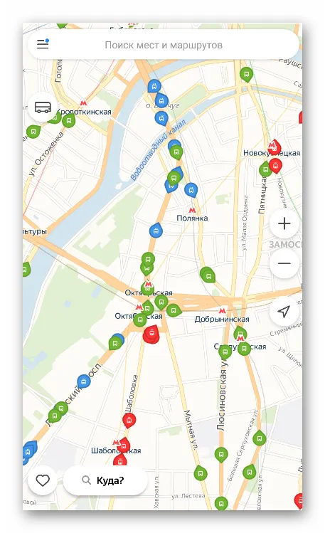 Интерфейс мобильного приложение Яндекс Транспорт
